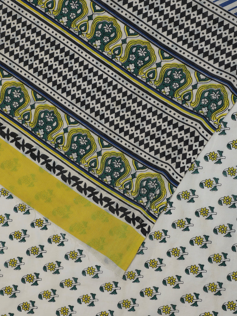 Hand Block Printed Cream Cotton Mulmul saree-Binks
