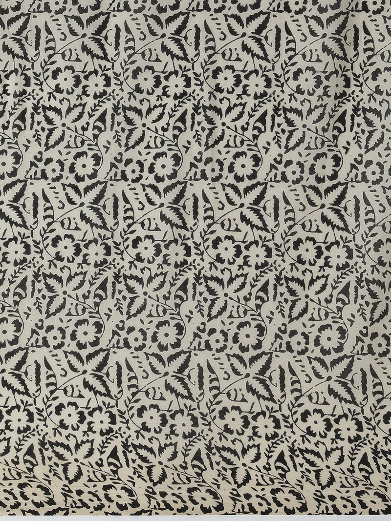 Hand Block Printed Cream Cotton Mulmul saree-Binks