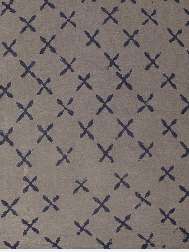 Hand Block Printed Oyster Grey Cotton Mulmul saree-Binks