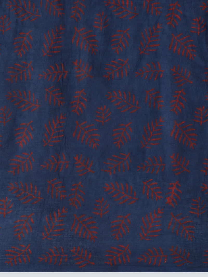 Hand Block Paisley Printed Blue-Red Cotton Mulmul saree-Binks
