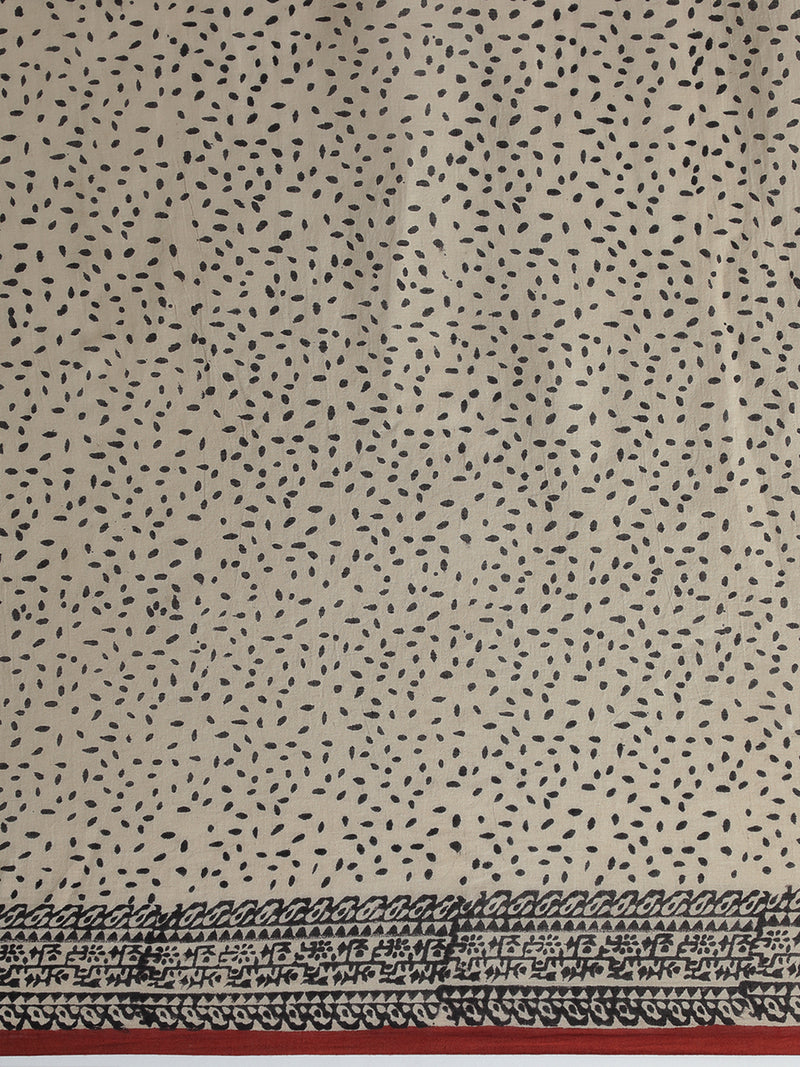 Hand Block Chevron Printed Cotton Mulmul saree-Binks