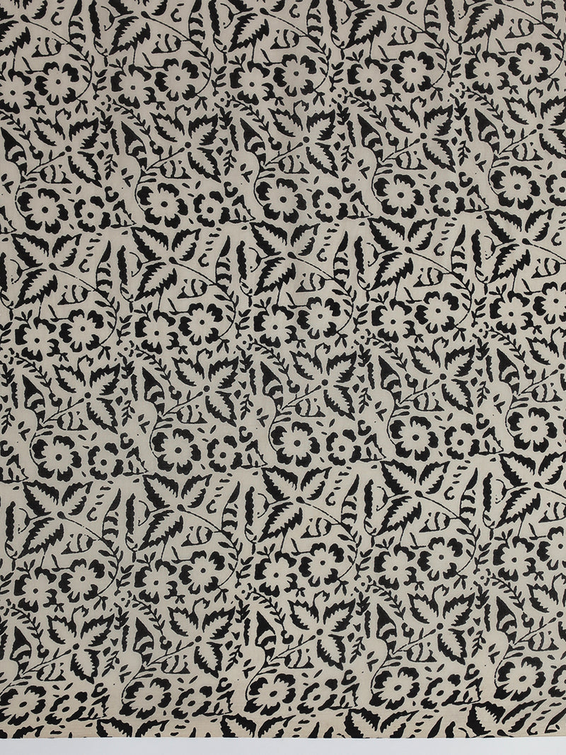 Hand Block Printed Cream-Red Cotton Mulmul saree-Binks