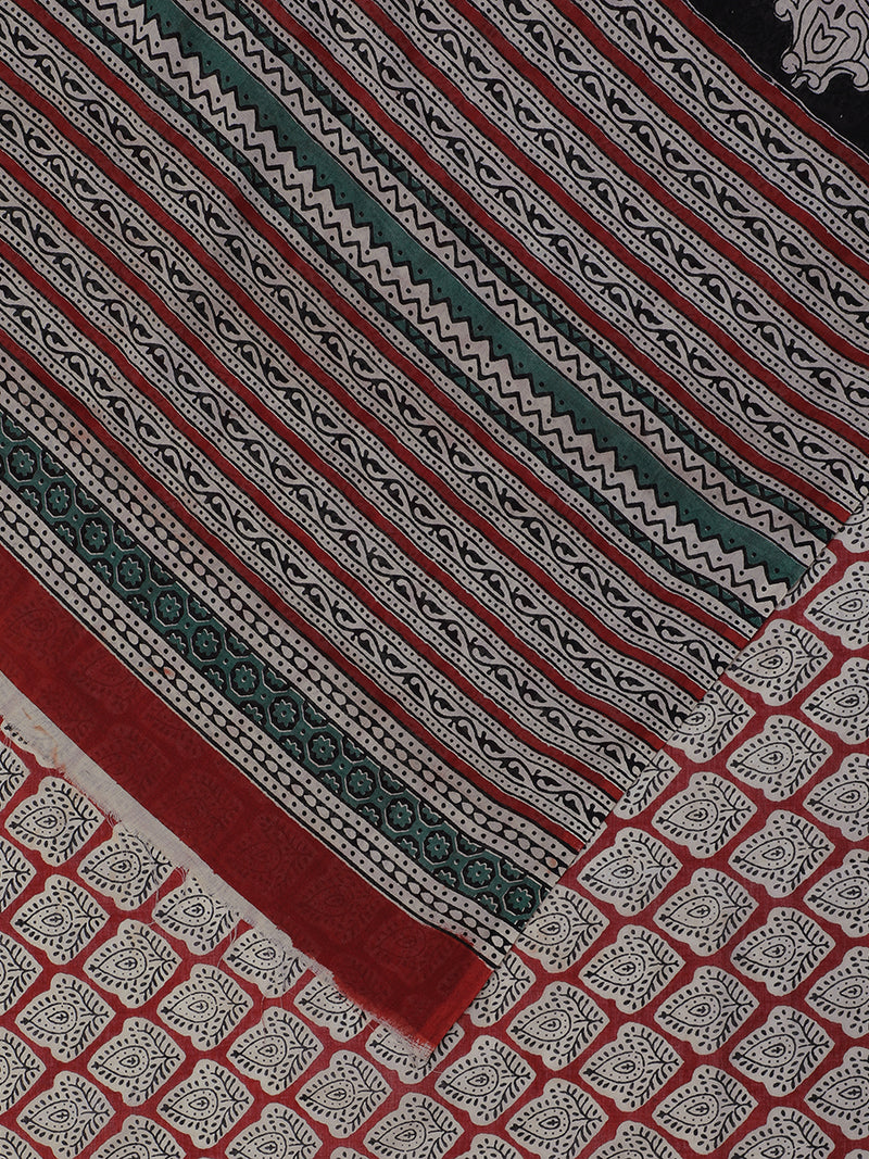 Hand Block Printed Red Cotton Mulmul saree-Binks