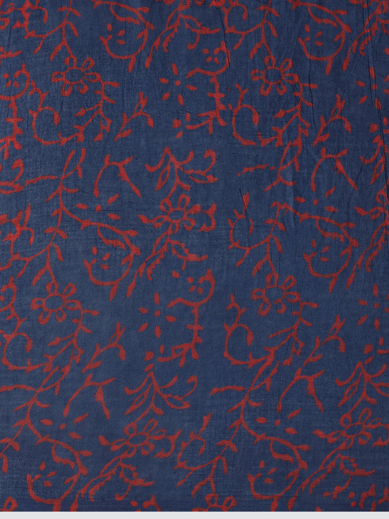 Hand Block Printed Blue Cotton Mulmul saree-Binks