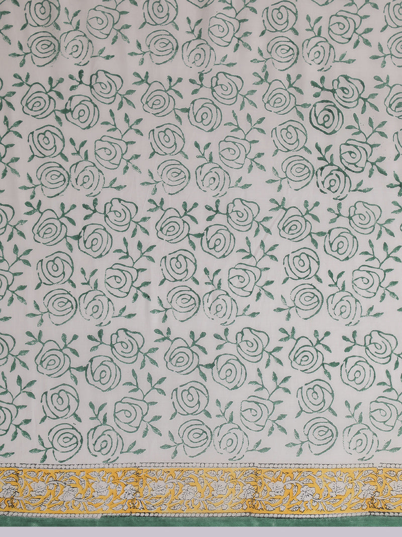 Hand Block Printed Green Cotton Mulmul saree-Binks