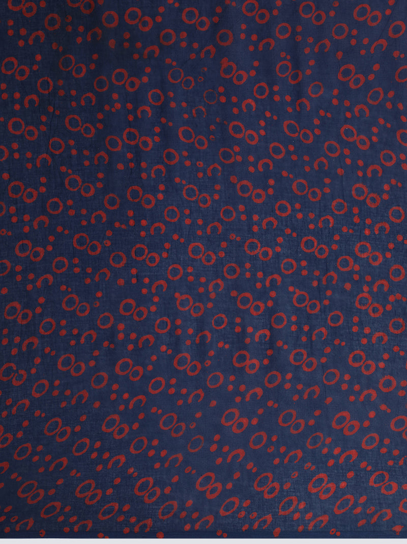 Hand Block Mango Motif Printed Cotton Mulmul saree-Binks