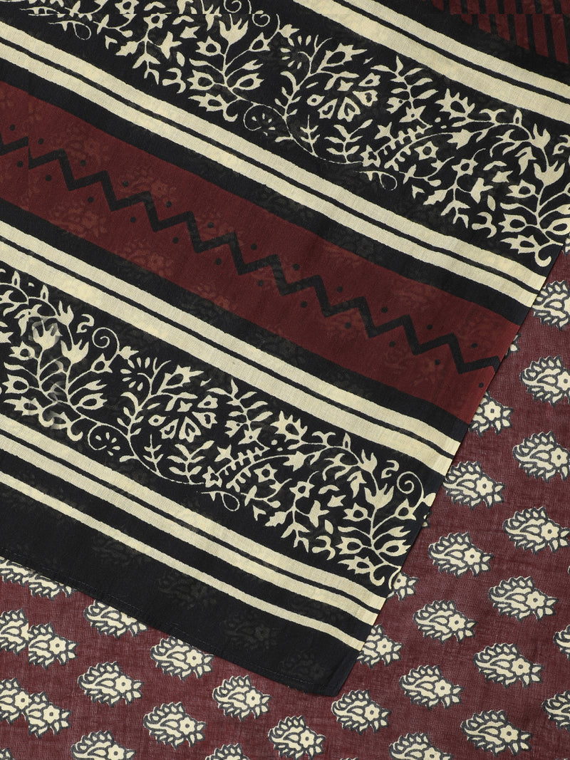 Walnut Brown Printed Cotton Saree-Binks