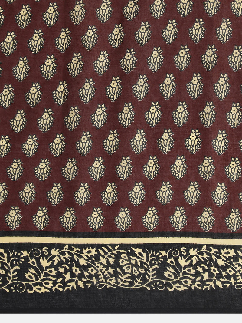 Walnut Brown Printed Cotton Saree-Binks