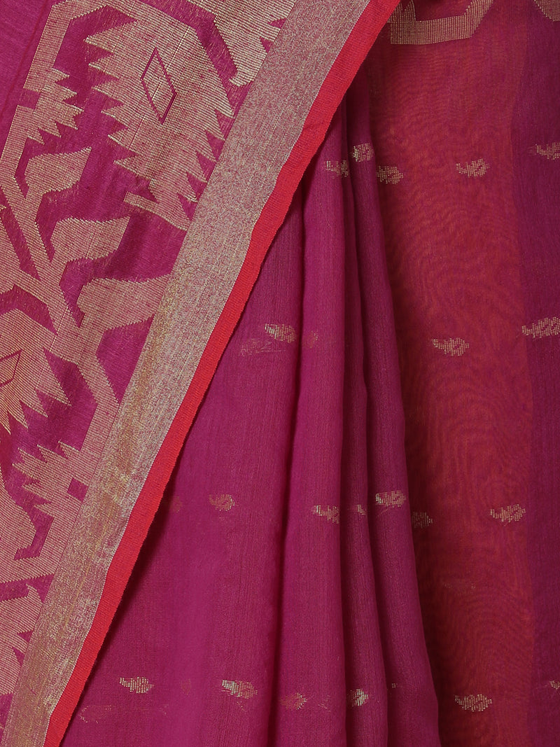 Rani Pink Golden Zari Weave Saree-Binks