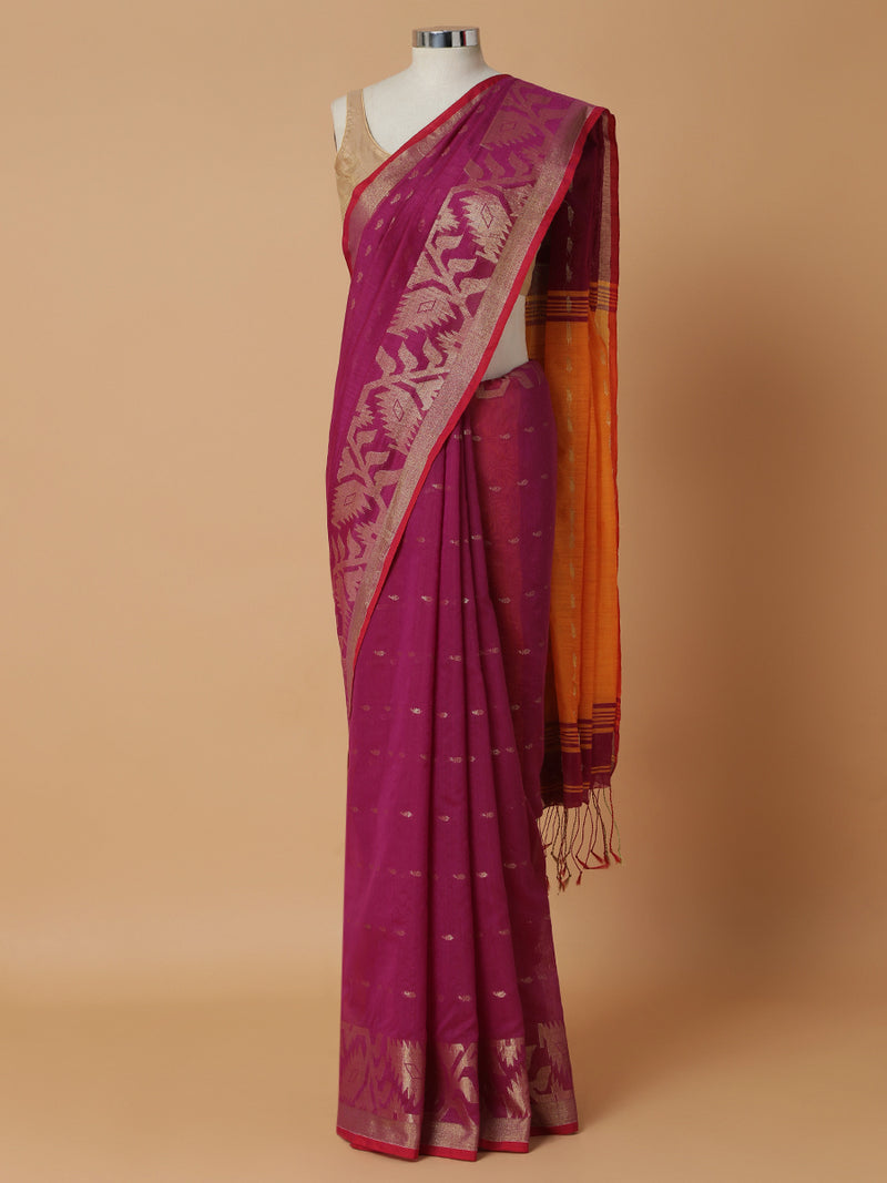 Rani Pink Golden Zari Weave Saree-Binks