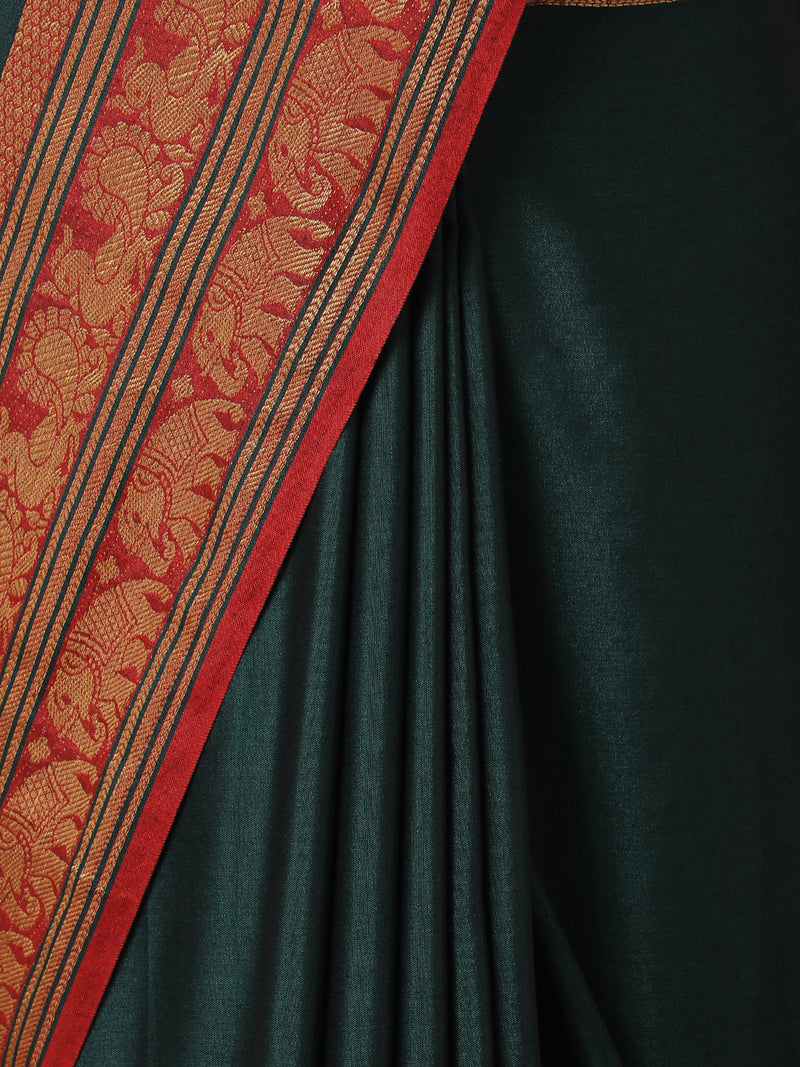 Bottle Green Narayanpet Big Border Saree-Binks