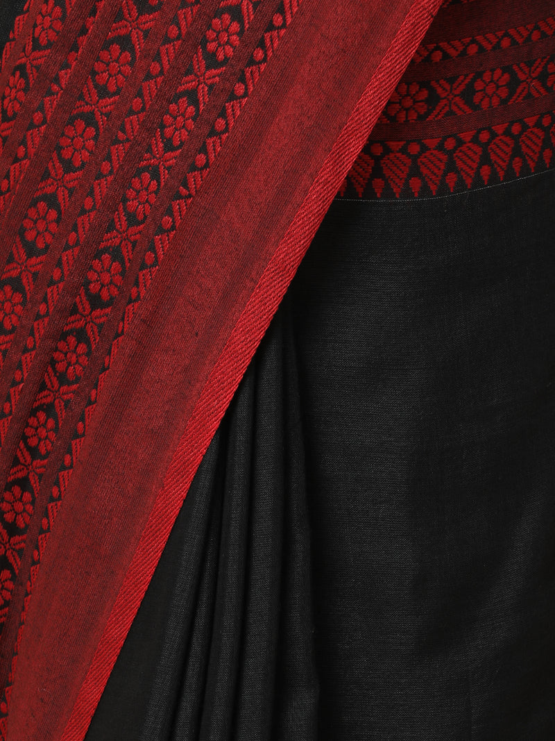 Bengal Handloom Jamdani Style Weave Red-Black Saree-Binks
