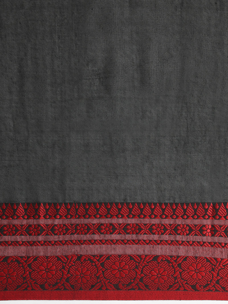 Bengal Handloom Jamdani Style Weave Red-Black Saree-Binks