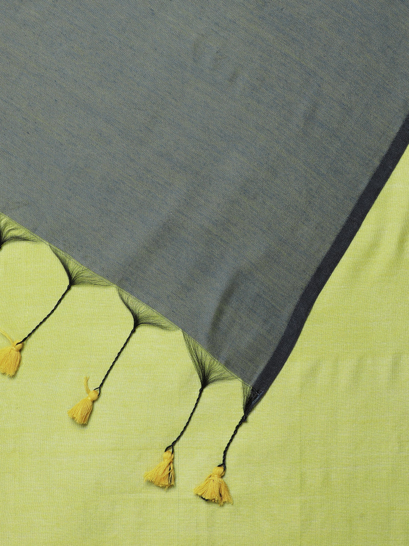 Vibrant Lime Green Cotton Saree-Binks