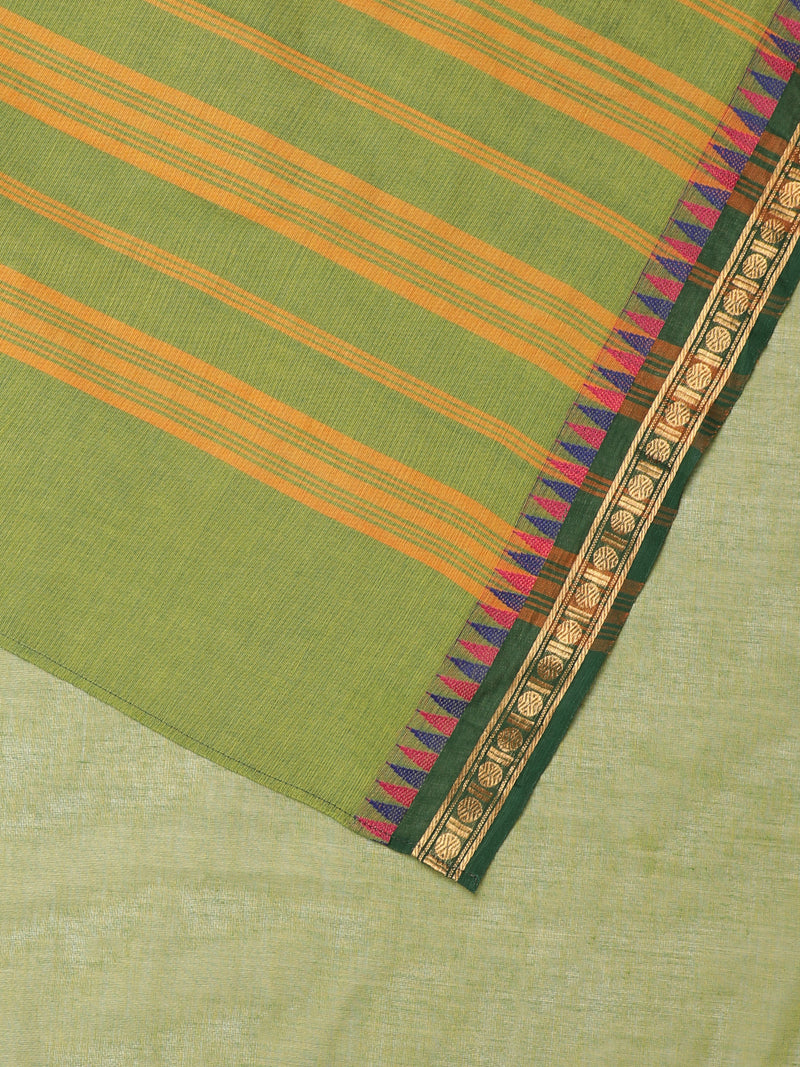 Olive Green Narayanpet Cotton Saree-Binks