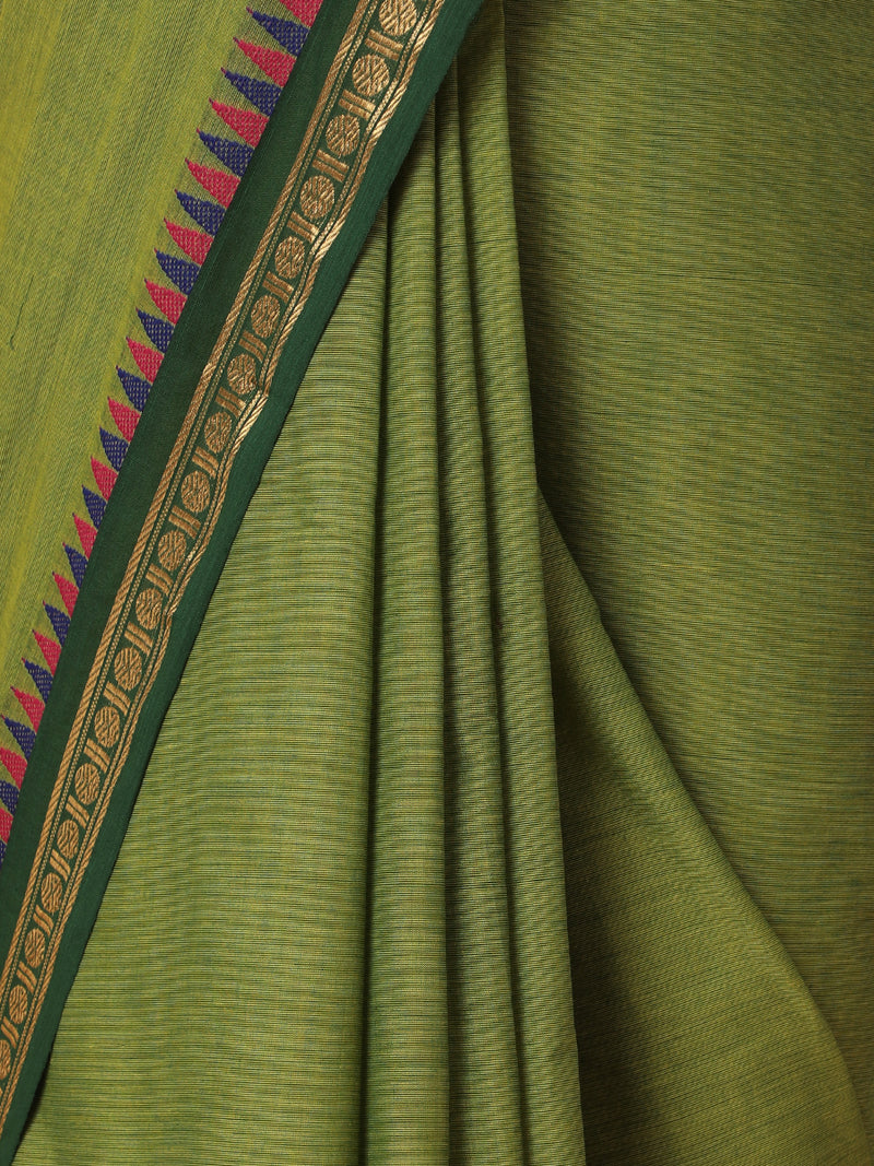 Olive Green Narayanpet Cotton Saree-Binks