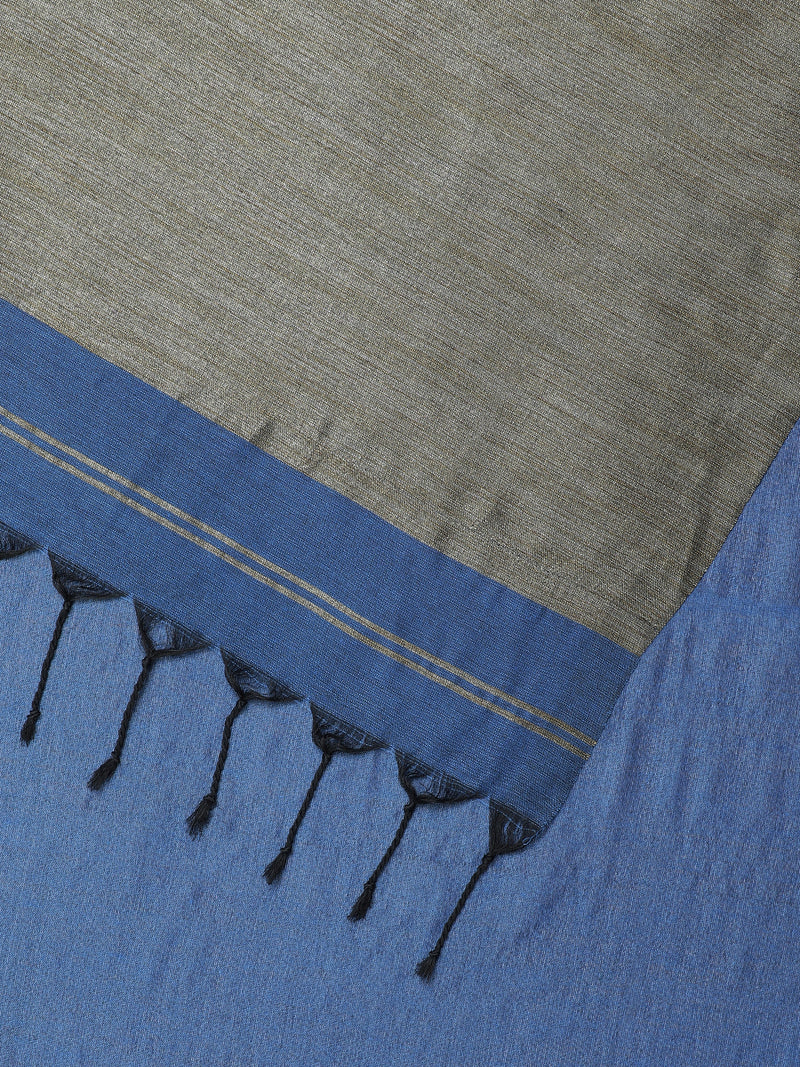 Deep Royal Blue Cotton Saree With Woven Zari Pallu-Binks