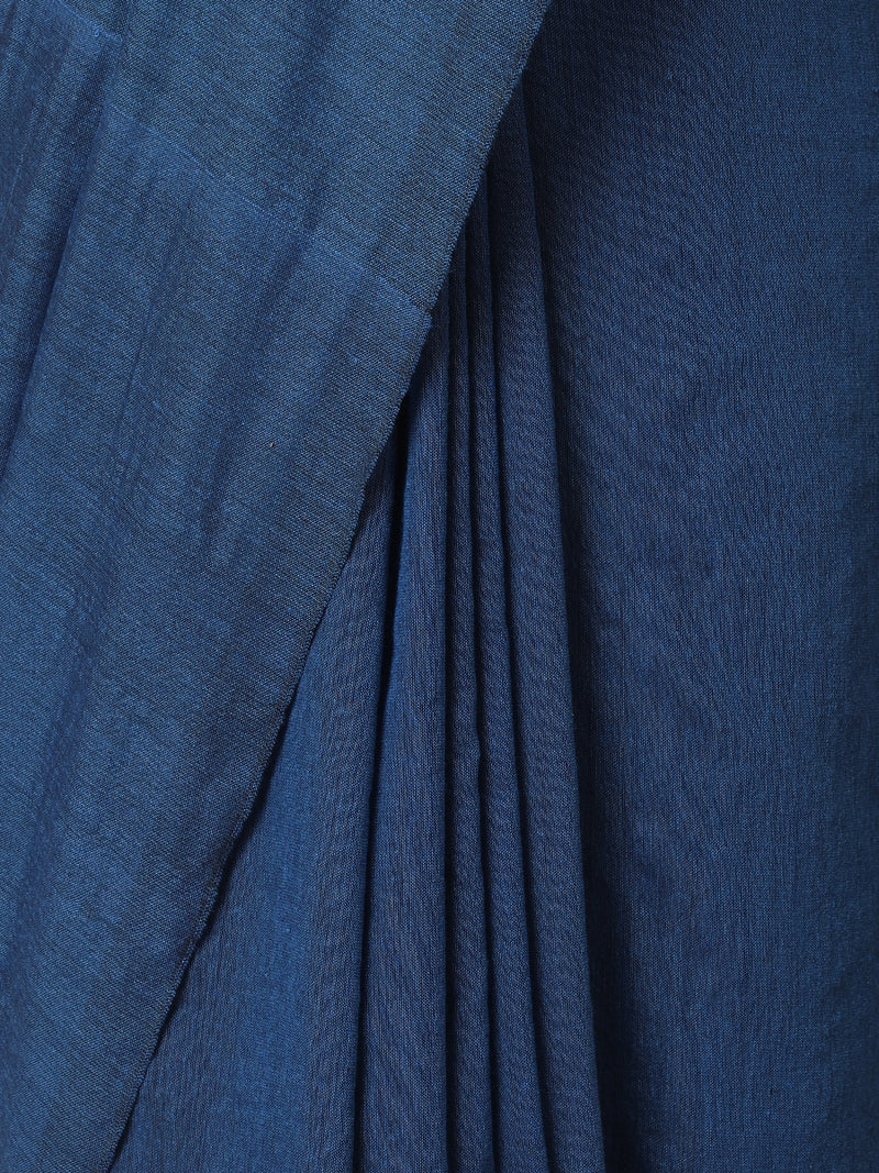 Deep Royal Blue Cotton Saree With Woven Zari Pallu-Binks