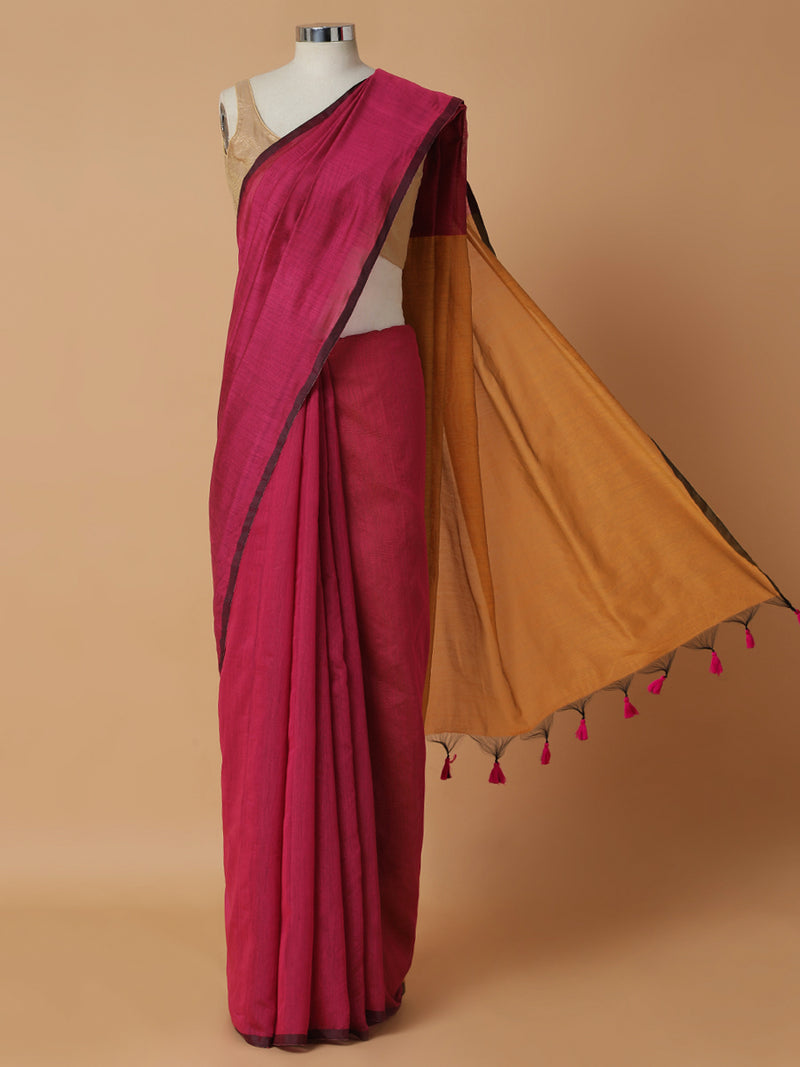 Rani Pink Cotton Saree-Binks