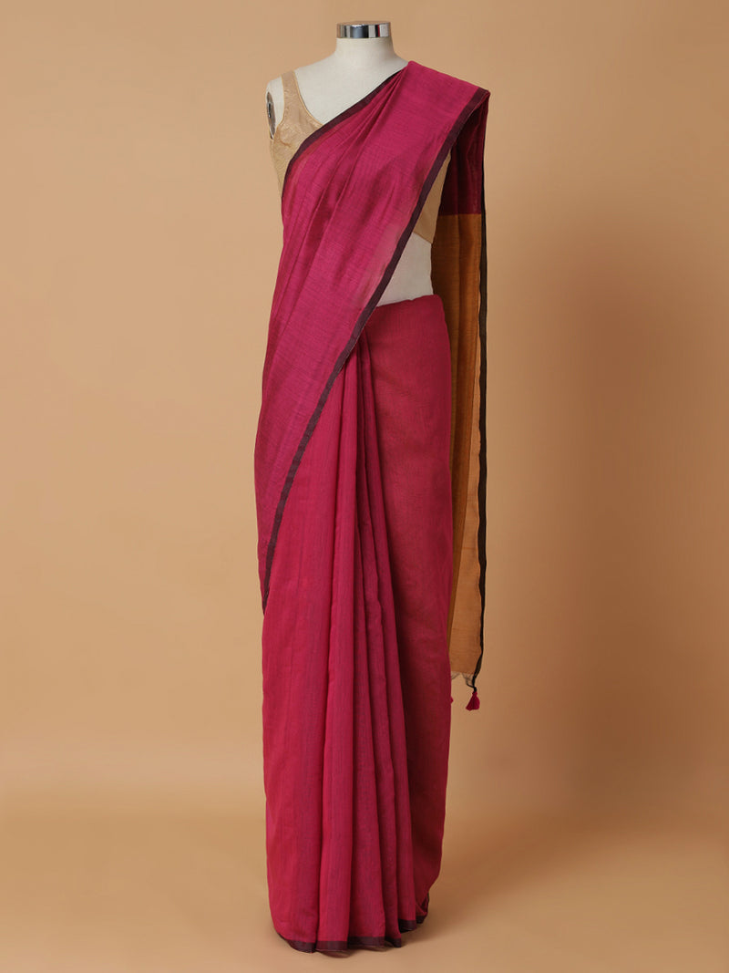 Rani Pink Cotton Saree-Binks