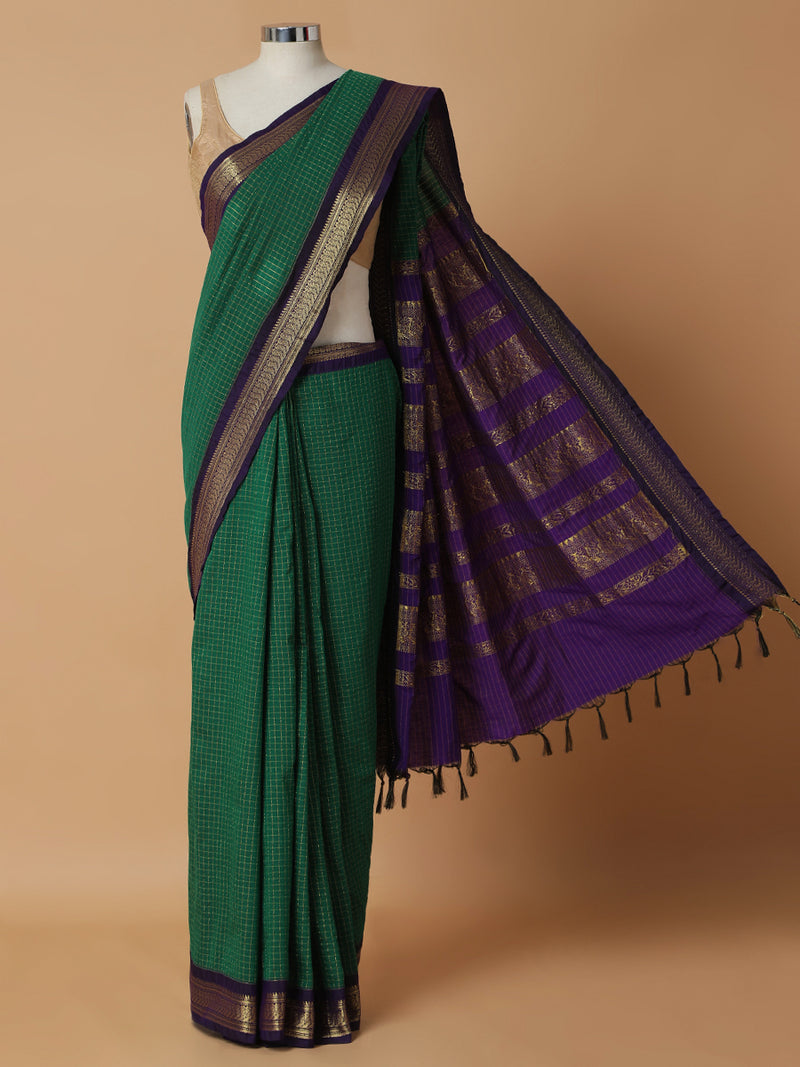 Emerald Green Narayanpet Woven Saree-Binks