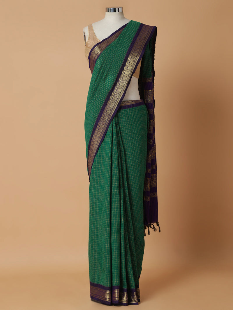 Emerald Green Narayanpet Woven Saree-Binks