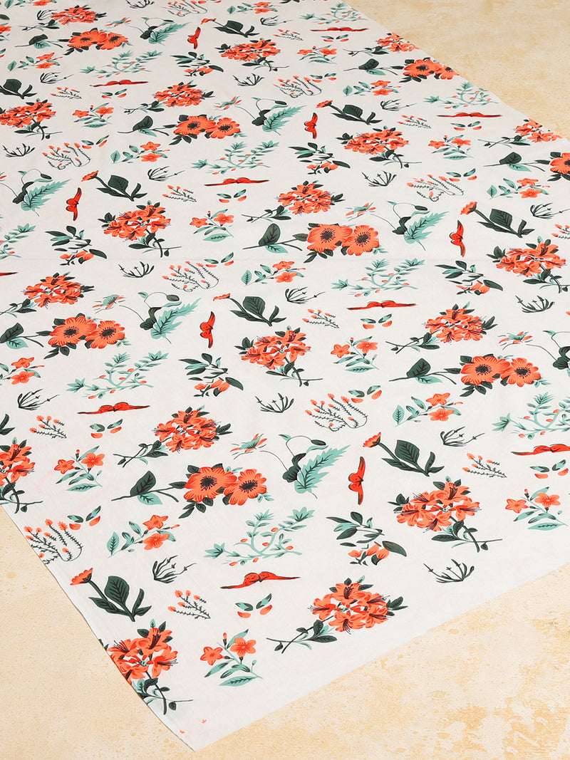 Vibrant Red-Orange Floral Printed Cotton Saree-Binks