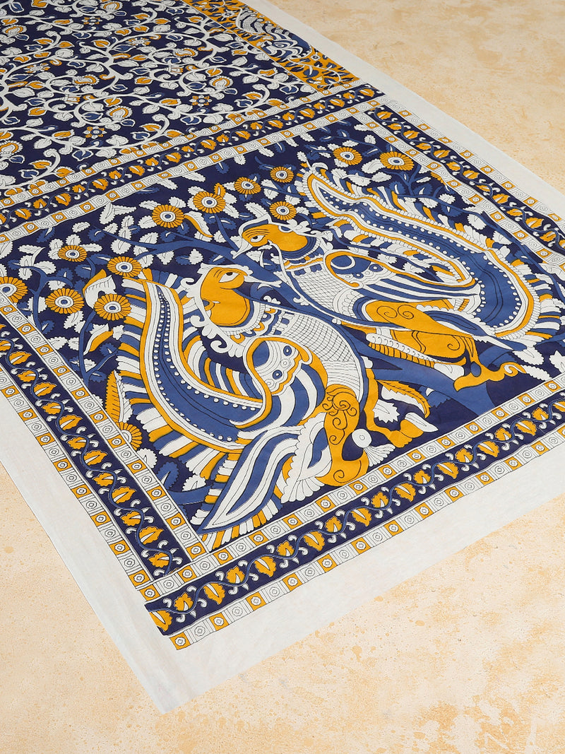 Indigo Bloom Block Print Cotton Saree-Binks