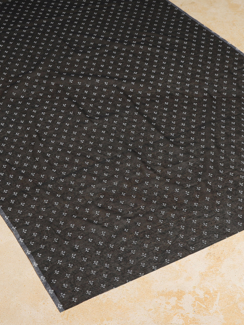 Black Cotton Saree With White Butti Print-Binks