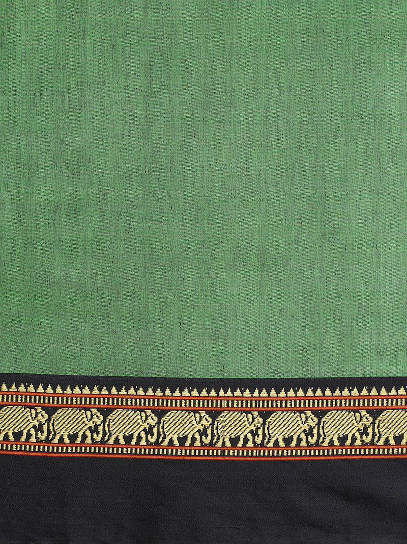 Parrot Green Elephant Border Handloom Cotton Narayanpet Saree-Binks