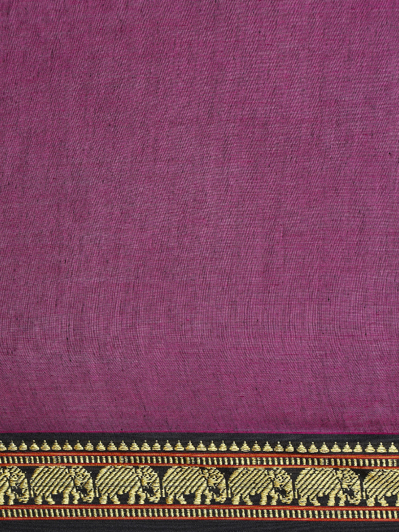 Deep Maroon Elephant Border Handloom Cotton Narayanpet Saree-Binks