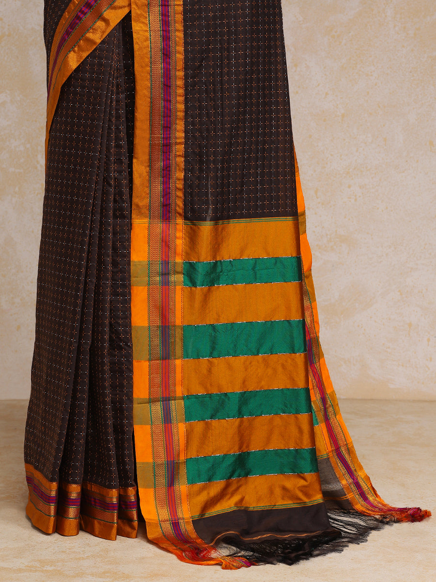 Brown Starplus Pattern Cotton Silk Ilkal Saree, in Brown Cotton Silk, made for daily & work (view 4).