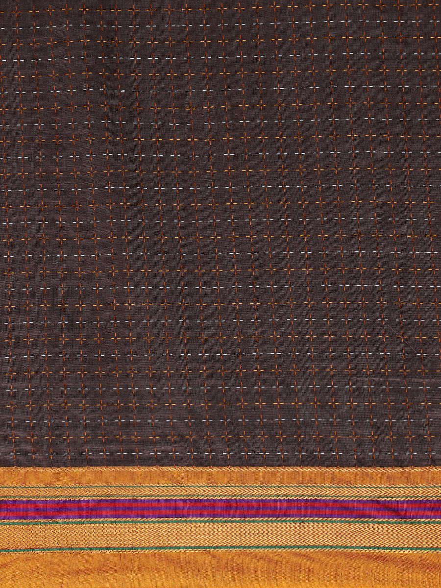 Brown Starplus Pattern Cotton Silk Ilkal Saree, in Brown Cotton Silk, made for daily & work (view 5).