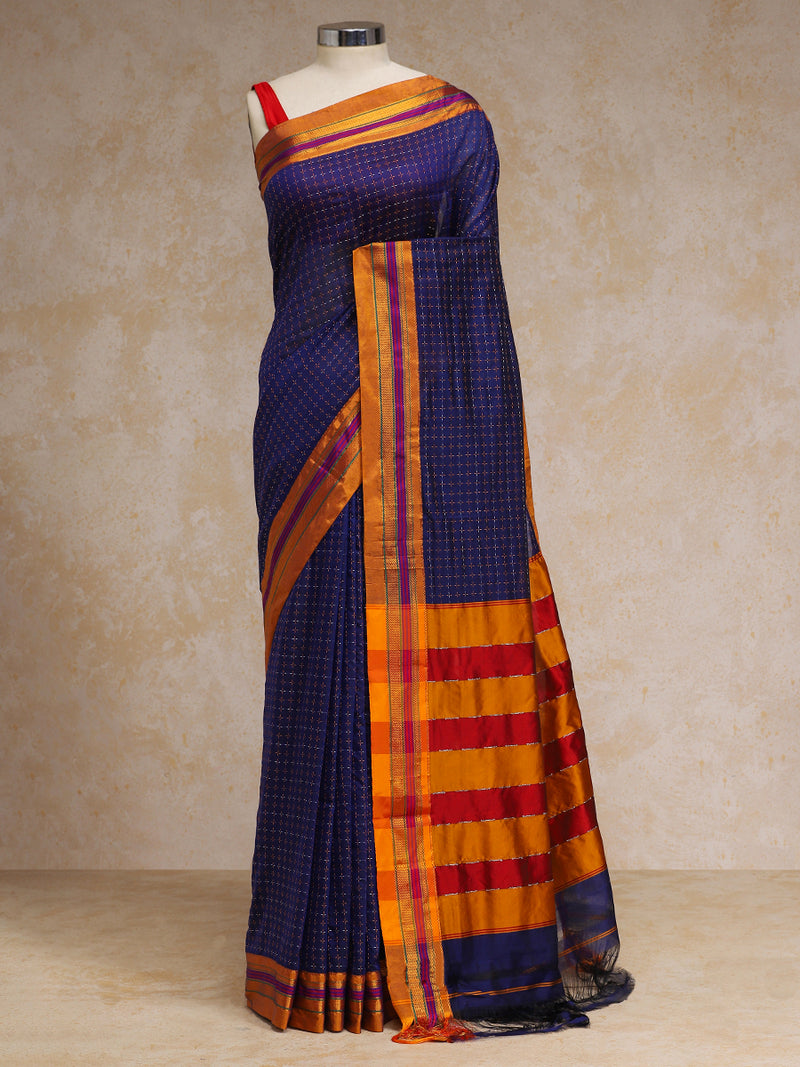 Royal Blue Starplus Pattern Cotton Silk Ilkal Saree-Binks