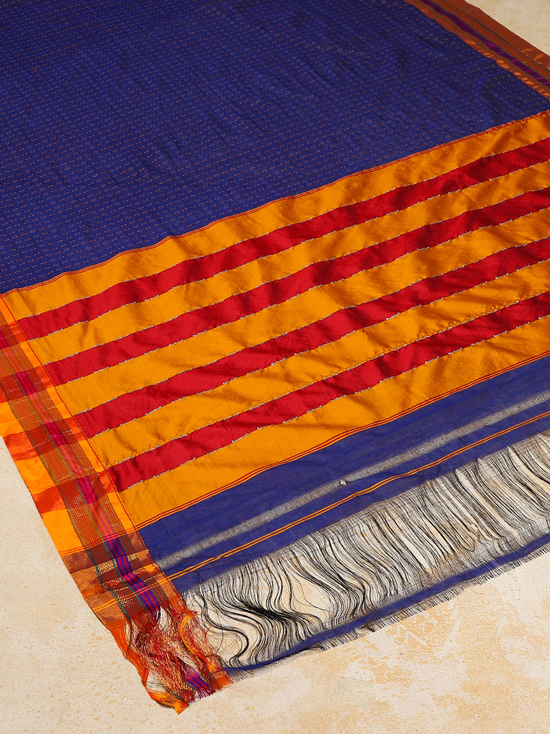 Royal Blue Starplus Pattern Cotton Silk Ilkal Saree-Binks