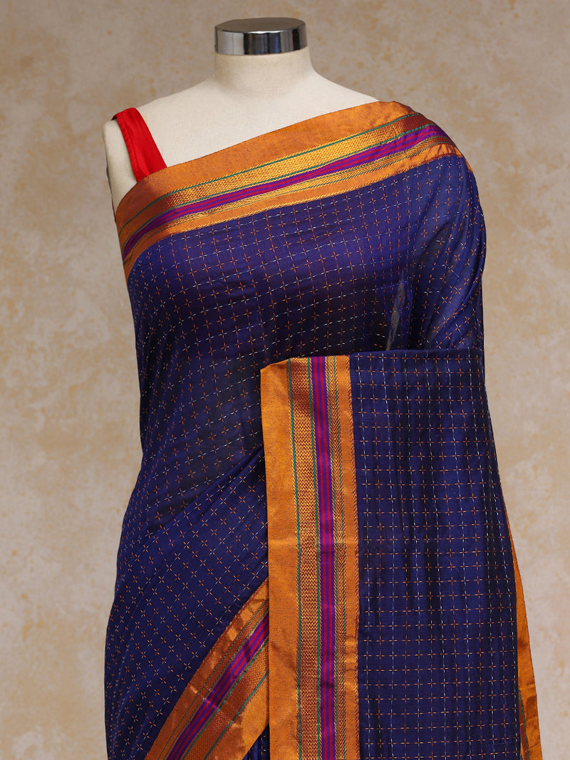 Royal Blue Starplus Pattern Cotton Silk Ilkal Saree-Binks