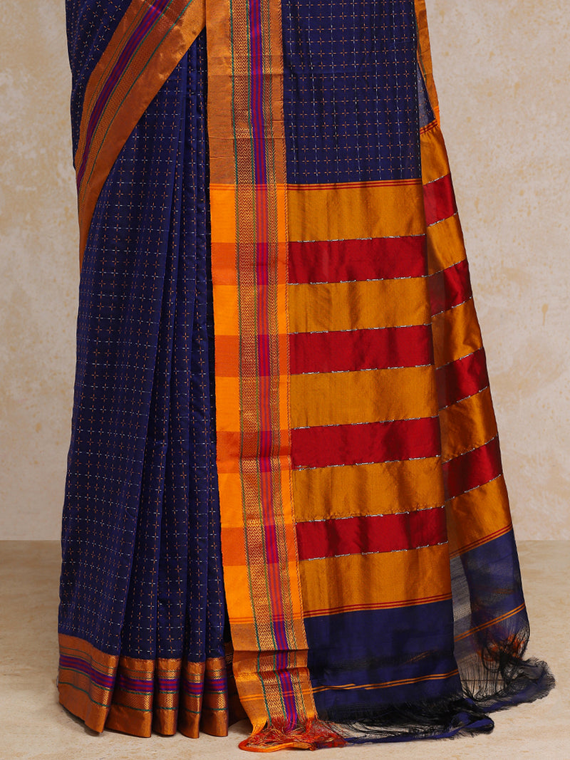 Royal Blue Starplus Pattern Cotton Silk Ilkal Saree-Binks
