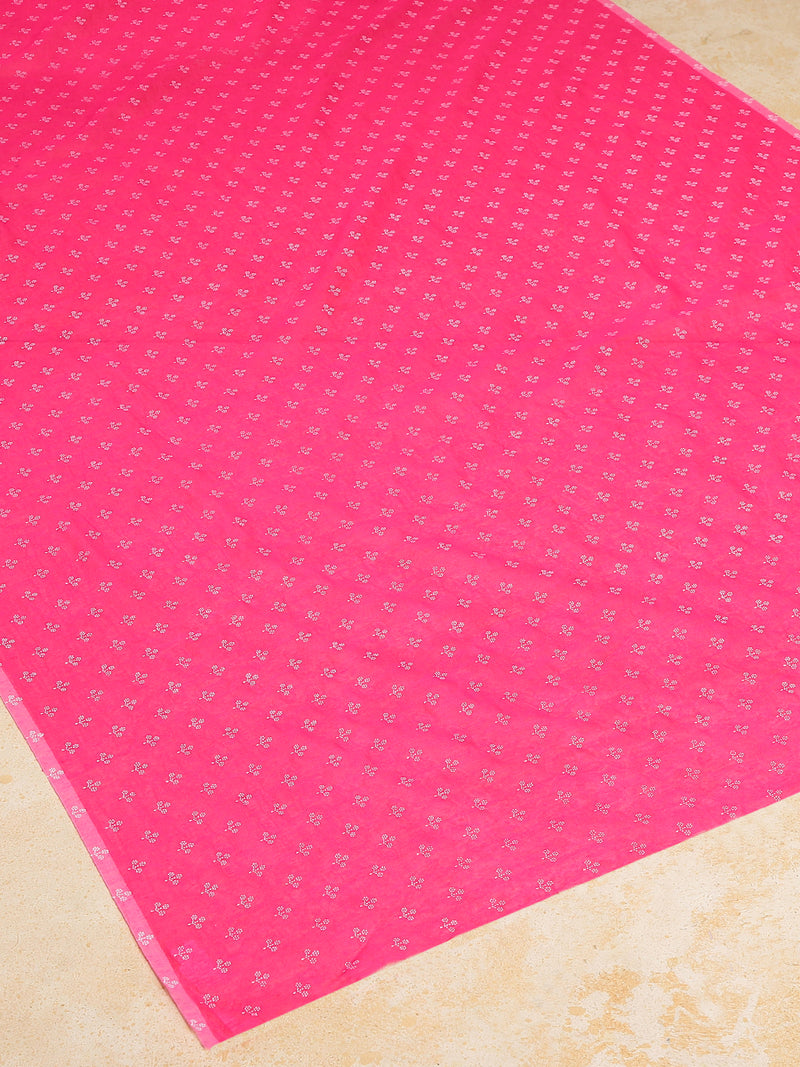 Bright Pink Cotton Saree With White Butti Print-Binks