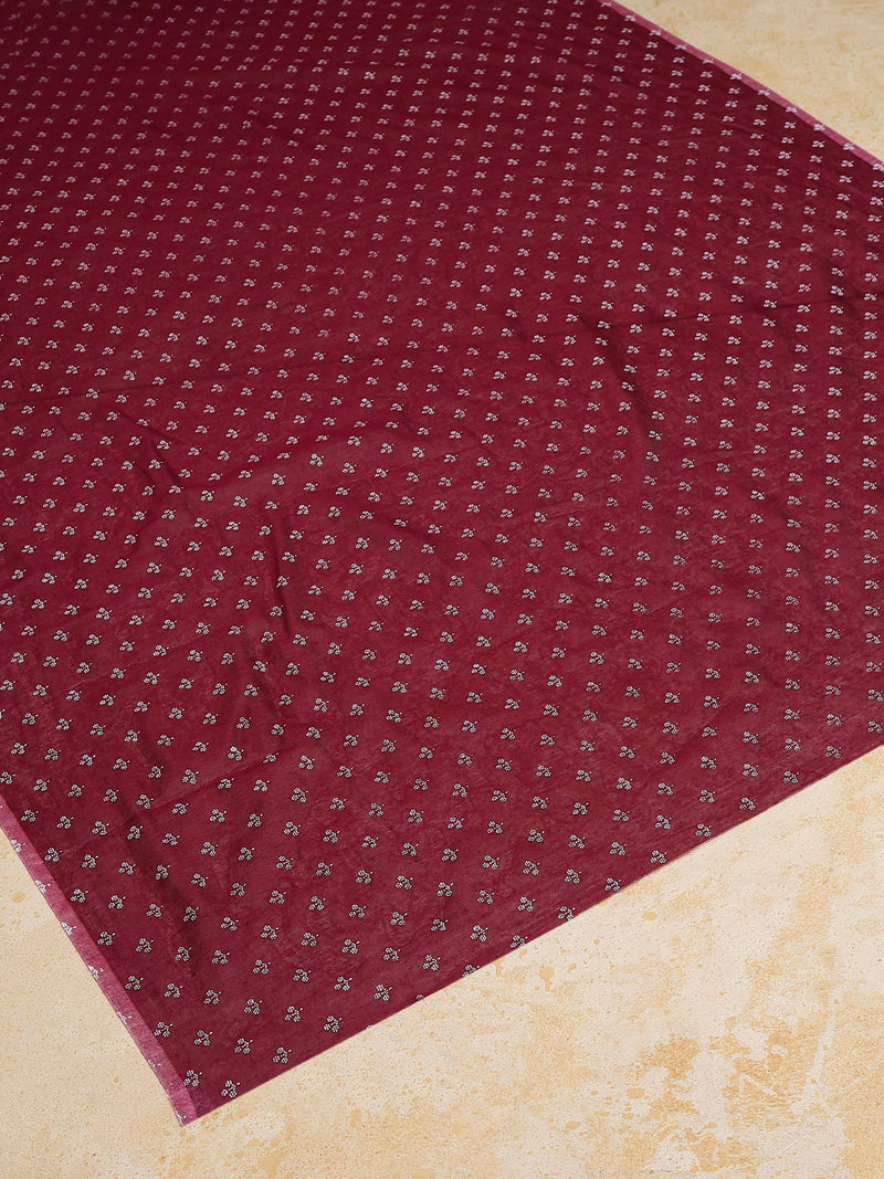 Deep Plum Cotton Saree With White Butti Print-Binks