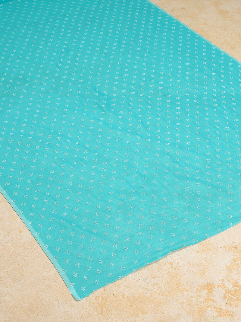 Aqua Blue Cotton Saree With White Butti Print-Binks