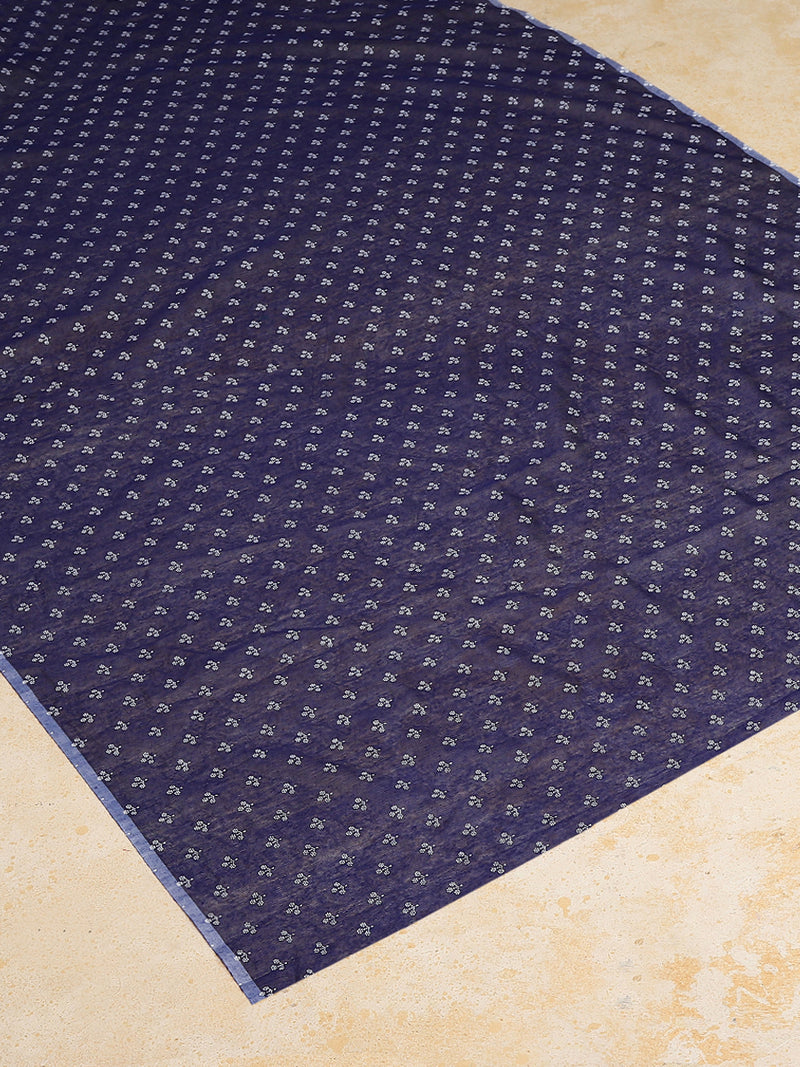 Navy Blue Cotton Saree With White Butti Print-Binks