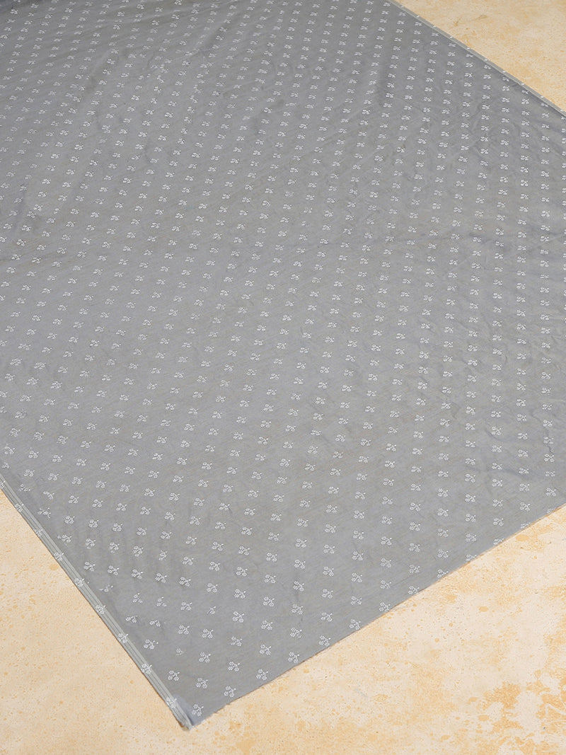 Grey Cotton Saree With White Butti Print-Binks