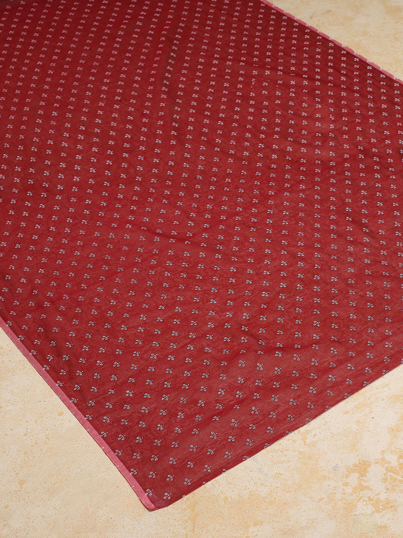 Crimson Red Cotton Saree With White Butti Print-Binks
