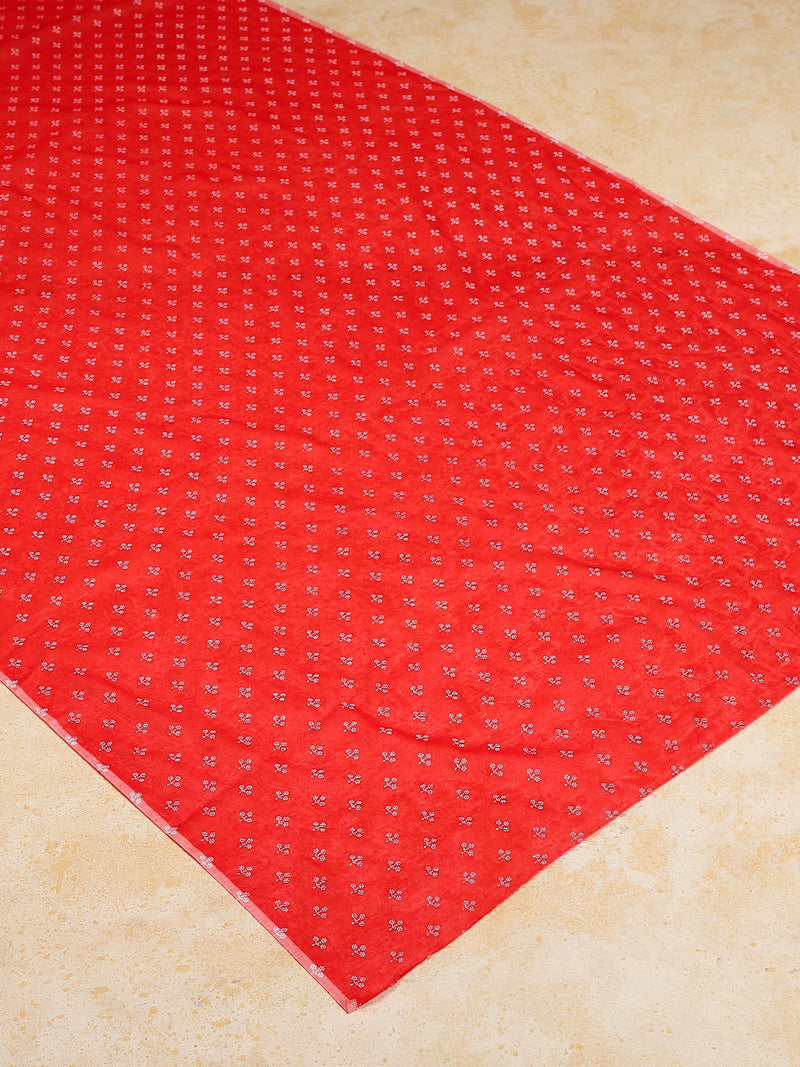 Poppy Orange Red Cotton Saree With White Butti Print-Binks