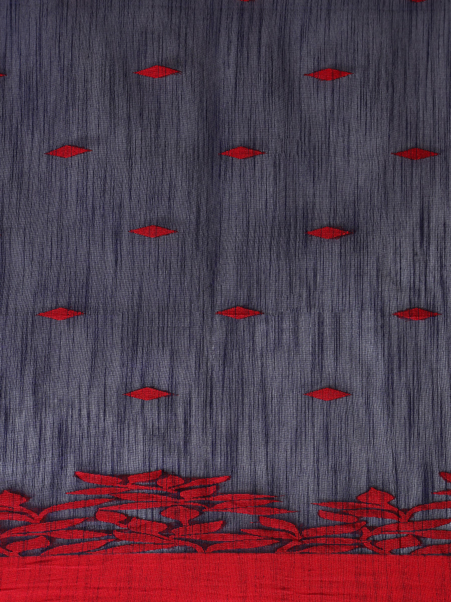 Midnight Blue Woven Floral Pattern Cotton Saree, in Blue Cotton, made for party & festive (view 5).