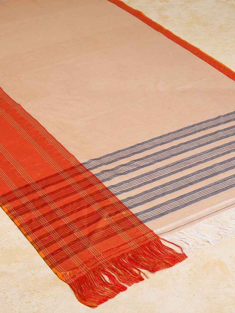 Sand Beige Big Border Handloom Cotton Narayanpet Saree-Binks