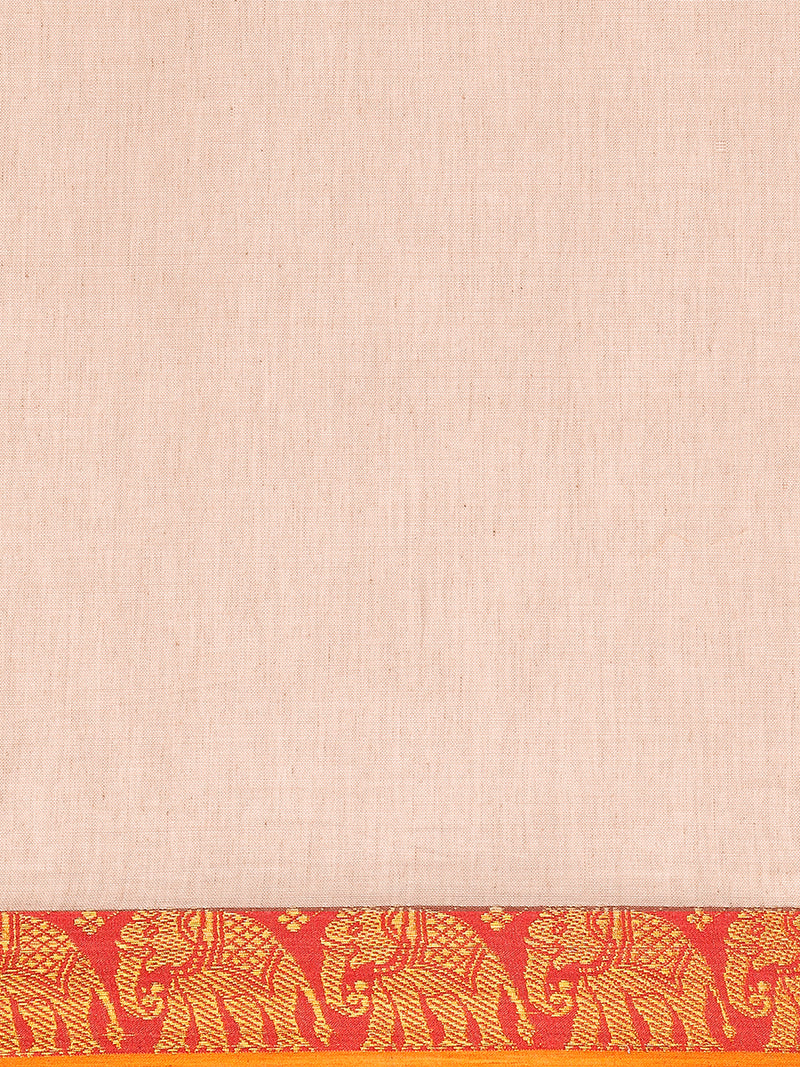 Sand Beige Big Border Handloom Cotton Narayanpet Saree-Binks
