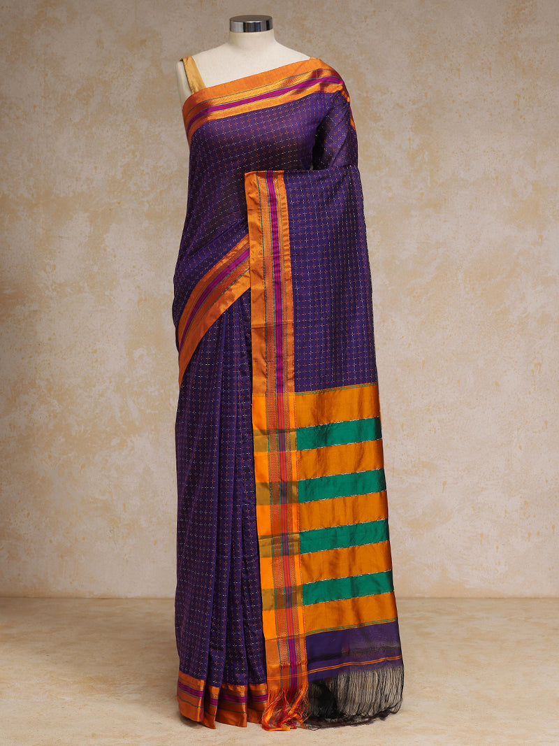 Deep Violet Starplus Pattern Cotton Silk Ilkal Saree-Binks