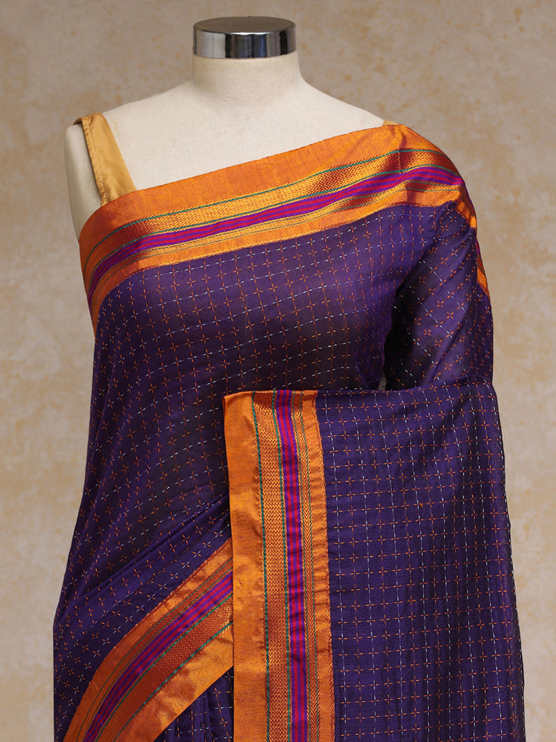 Deep Violet Starplus Pattern Cotton Silk Ilkal Saree-Binks