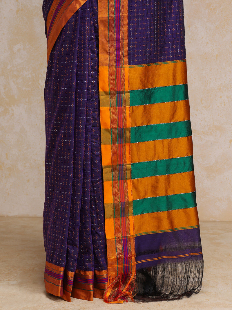 Deep Violet Starplus Pattern Cotton Silk Ilkal Saree-Binks